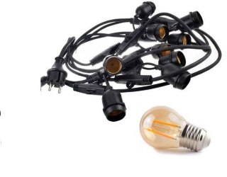 Zestaw girlanda ogrodowa żarówkowa 15m 15pkt + 15szt żarówka vintage retro Edison Filament LED 2W G45 E27 2300K amber barwa