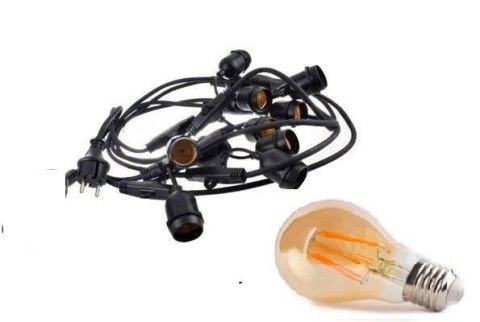 Zestaw girlanda ogrodowa żarówkowa 15m 15pkt + 15szt żarówka vintage retro Edison Filament LED 6W A60 E27 2300K