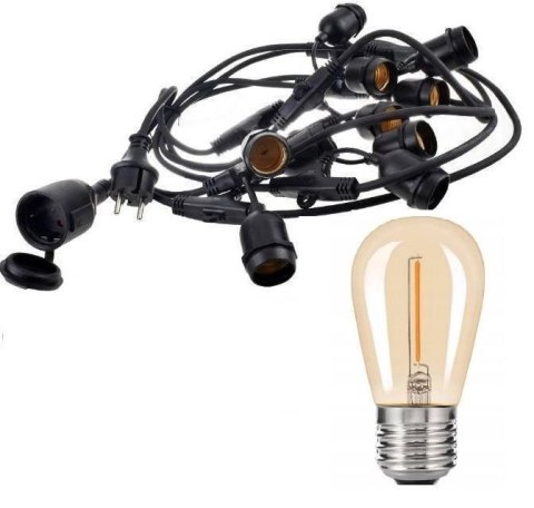Zestaw girlanda ogrodowa żarówkowa 20m 20pkt+20szt żarówka vintage retro Edison Filament LED 1W ST45 E27 2300K