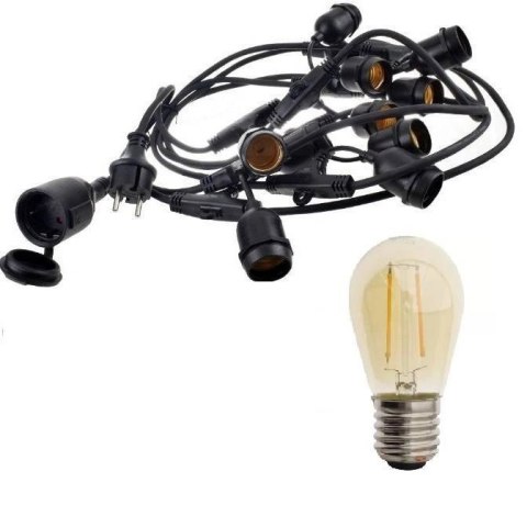Zestaw girlanda ogrodowa żarówkowa 20m 20pkt + 20szt żarówka vintage retro Edison Filament LED 2W ST45 E27 2300K