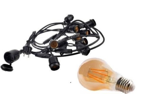 Zestaw girlanda ogrodowa żarówkowa 20m 20pkt + 20szt żarówka vintage retro Edison Filament LED 4W A60 E27 2300K