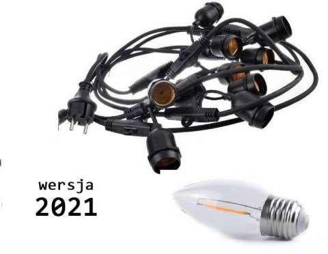Zestaw girlanda ogrodowa żarówkowa 5m 5pkt + 5szt żarówka Edison LED 1W C350 E27 2700K