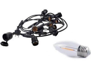 Zestaw girlanda ogrodowa żarówkowa 5m 5pkt + 5szt żarówka Edison LED 1W C350 E27 2700K