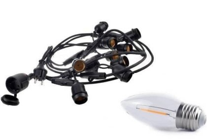 Zestaw girlanda ogrodowa żarówkowa 5m 5pkt + 5szt żarówka Edison LED 1W C350 E27 2700K