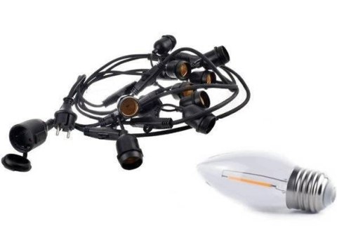 Zestaw girlanda ogrodowa żarówkowa 5m 5pkt + 5szt żarówka Edison LED 1W C350 E27 2700K