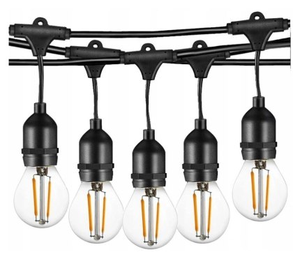 Zestaw girlanda ogrodowa żarówkowa 5m 5pkt+5szt żarówka Edison LED 2W G45 E27 2700K ciepła