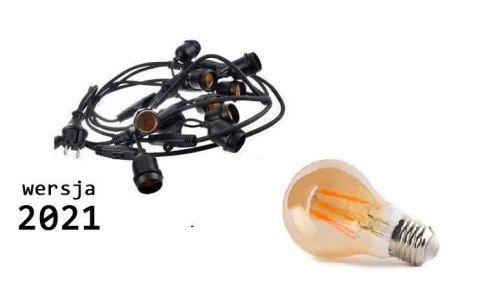 Zestaw girlanda ogrodowa żarówkowa 5m 5pkt+5szt żarówka Edison LED 8W A60 E27 2300K