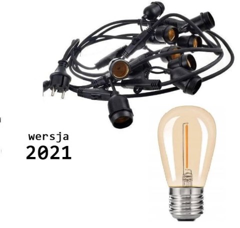 Zestaw girlanda ogrodowa żarówkowa 5m 5pkt + 5szt żarówka vintage Edison LED 1W ST45 E27 2300K