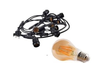 Zestaw girlanda ogrodowa żarówkowa 5m 5pkt + 5szt żarówka vintage Edison LED 4W A60 E27 2300K
