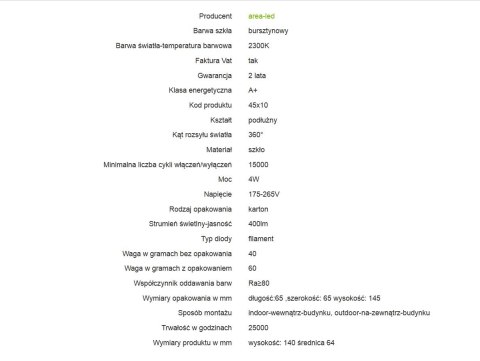 Żarówka LED ST64 E27 Filament 2300K 8W retro typ Edison barwa ciepła