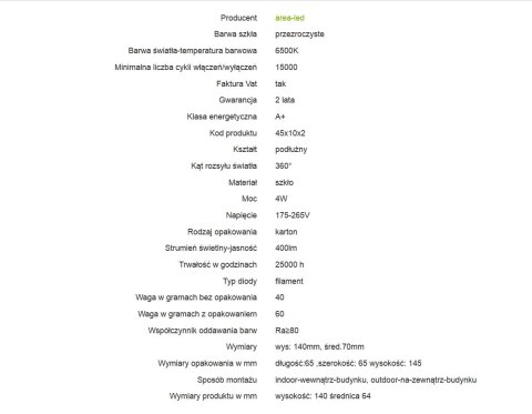 Żarówka LED ST64 E27 Filament 4000K 4W retro vintage typ Edison barwa neutralna