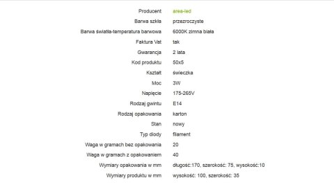 Żarówka LED bulb E14 3W 300lm 6000K biała zimna