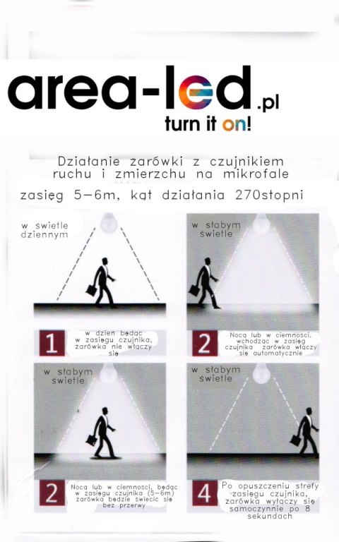 Żarówka LED bulb E27 z czujnikiem ruchu 9W 900lm 6500K biała zimna