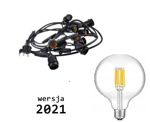 Zestaw girlanda ogrodowa żarówkowa 5m 5pkt+5szt żarówka Edison LED 8W G80 E27 2700K