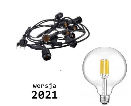 Zestaw girlanda ogrodowa żarówkowa 5m 5pkt+5szt żarówka Edison LED 8W G80 E27 4000K