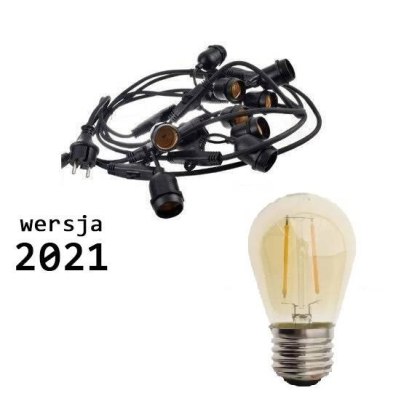Zestaw girlanda ogrodowa żarówkowa 5m 5pkt+5szt żarówka vintage Edison LED 2W ST45 E27 2300K